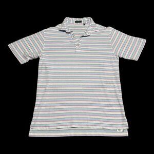 Turtleson Pima Cotton Striped Blue White Pink Polo Shirt‎ Adult Large